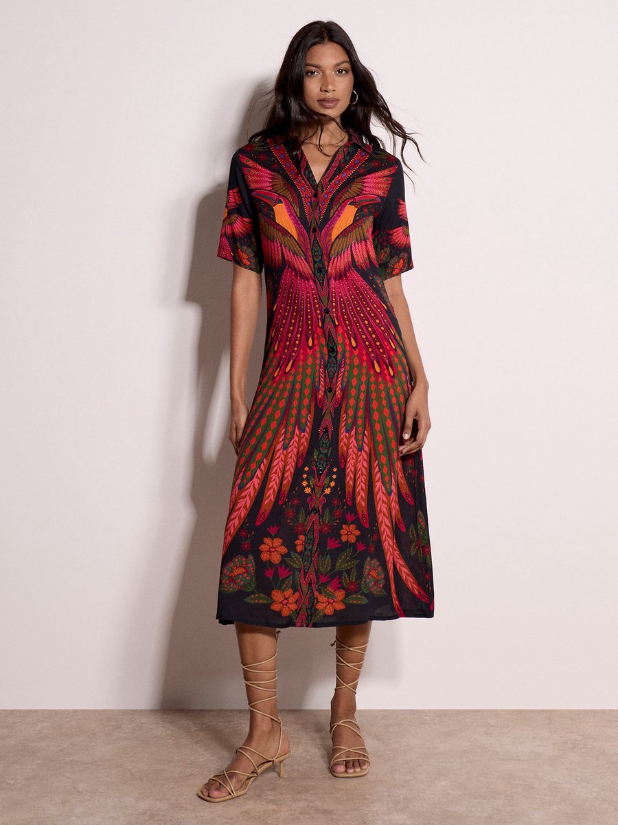 Toucan tropisch shirt-midi-jurk