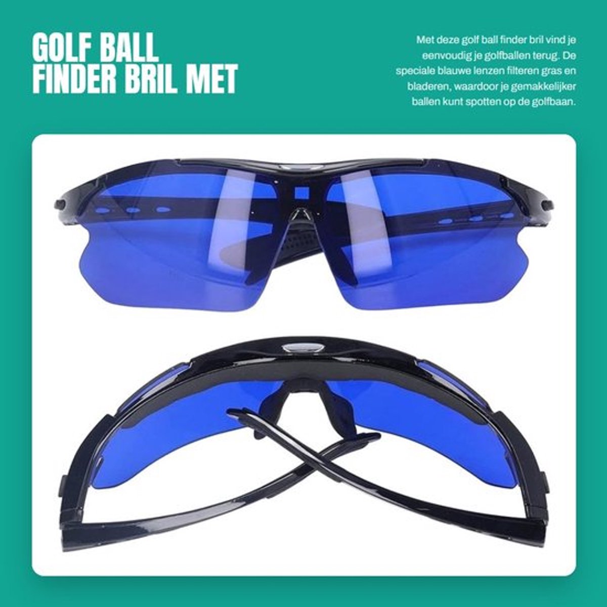 Golfbal Finder Bril met Blauwe Lenzen - Golfbalzoeker - Opbergtas - Brildoek - Vermindert Verlies - Lichtgewicht 135g - Golfzoeker