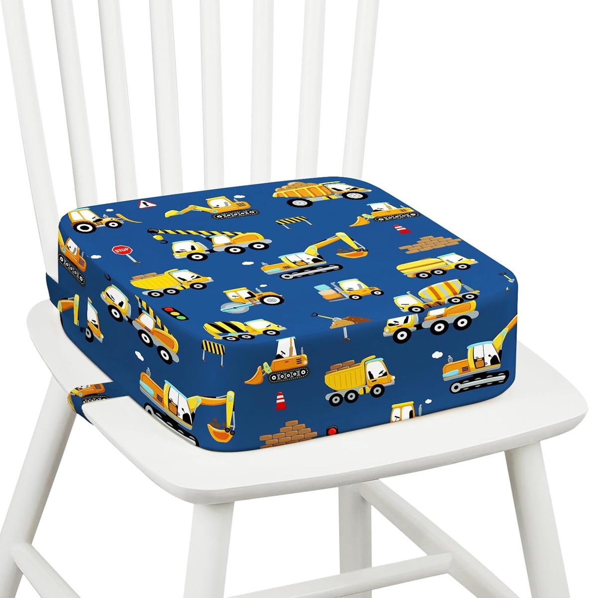 SnelShoppen - Peuterstoelverhoger Eettafel 10 cm Dikke Spons Antislip Bodem met 2 Verstelbare Riemen Afneembaar Wasbaar Graafmachine voor Kinderen