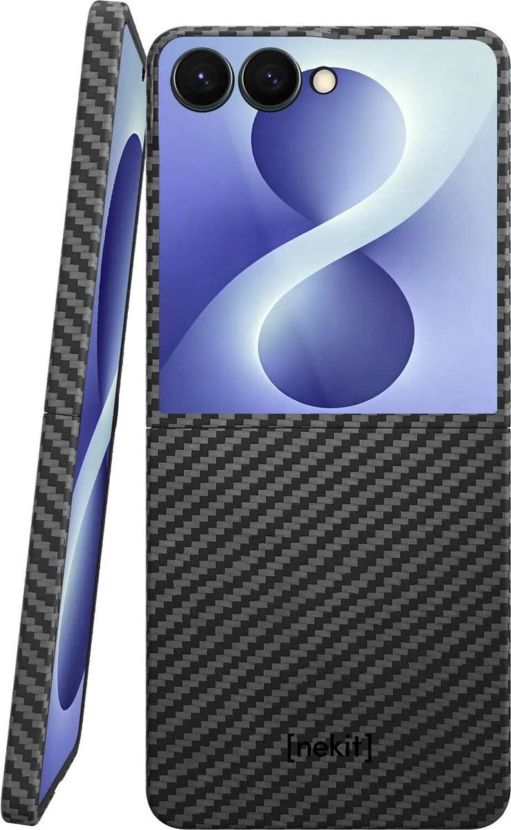 NEKIT Fiber Hoesje Geschikt voor Samsung Galaxy Z Flip 8 - Compatibel met MagSafe en Qi2 - High-Tech Kevlar - Back Cover Ultra Dun - Grijs/Zwart