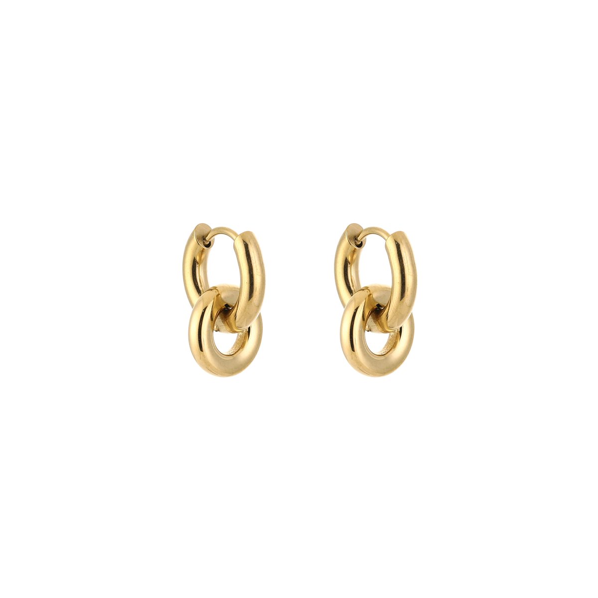 Stainless Steel Interlocking Double Hoop Huggies – Luxe Knotted Oorringen – RVS - Goud