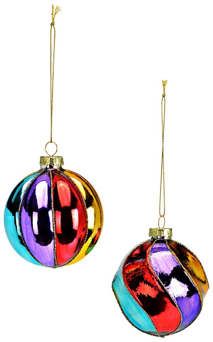 Kerstbal regenboog - Glas - 2 Stuks - Ø8cm