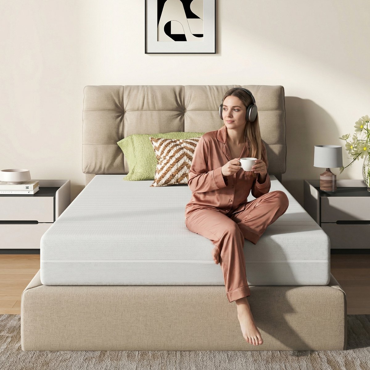 OKWISH Matras 160x200 cm – Ergonomische Koudschuimmatras – Gemiddeld Ligcomfort – Afneembare En Wasbare Hoes – Wit