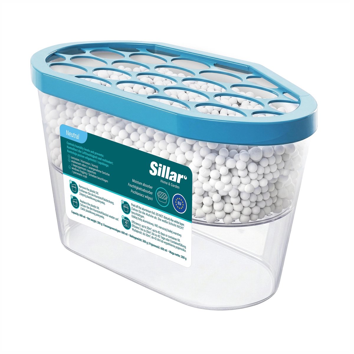 Sillar Vochtabsorber 600ml - luchtontvochtiger - vochtopnemer voor kasten, kleerkasten, ke