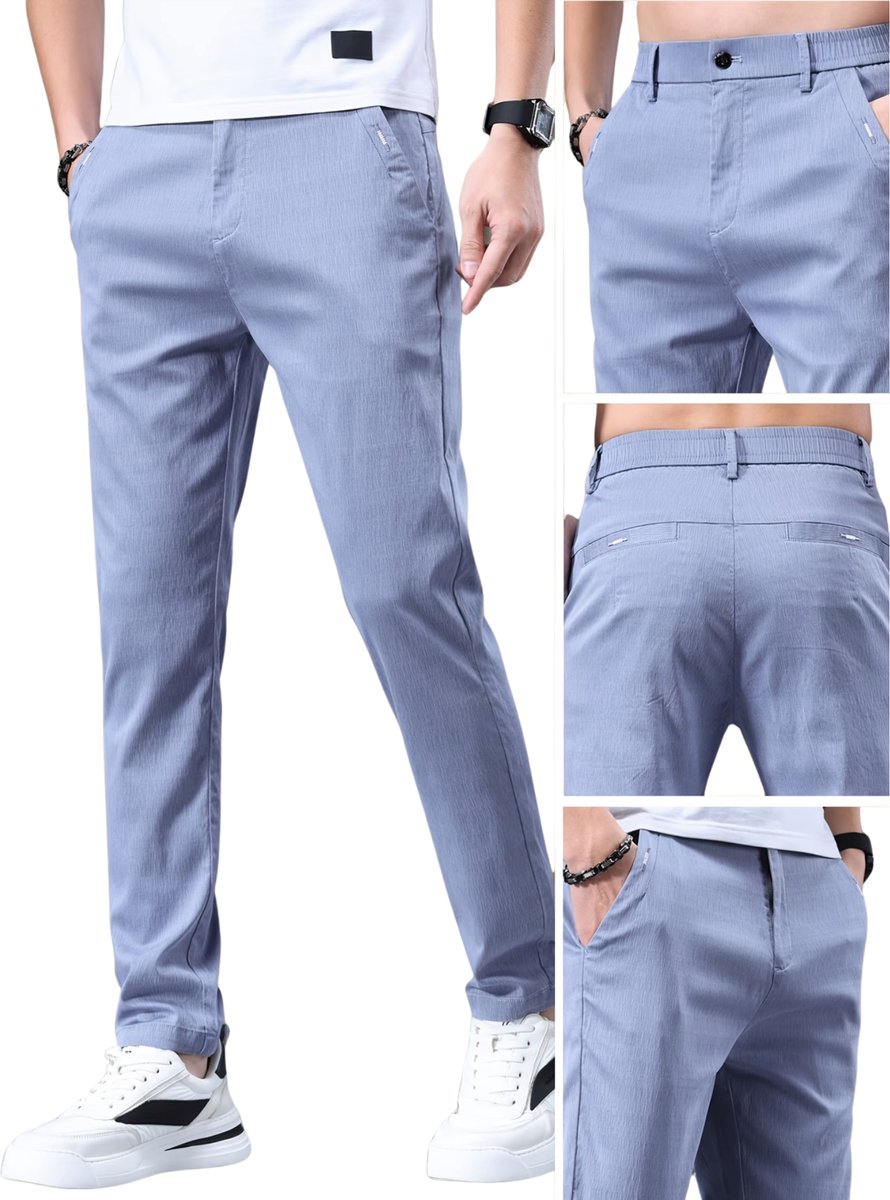 Currero Pantalon Heren Chino Regular Fit Golfbroek Nette Broek Met Elastische Tailleband Volwassenen L/XL Blauw