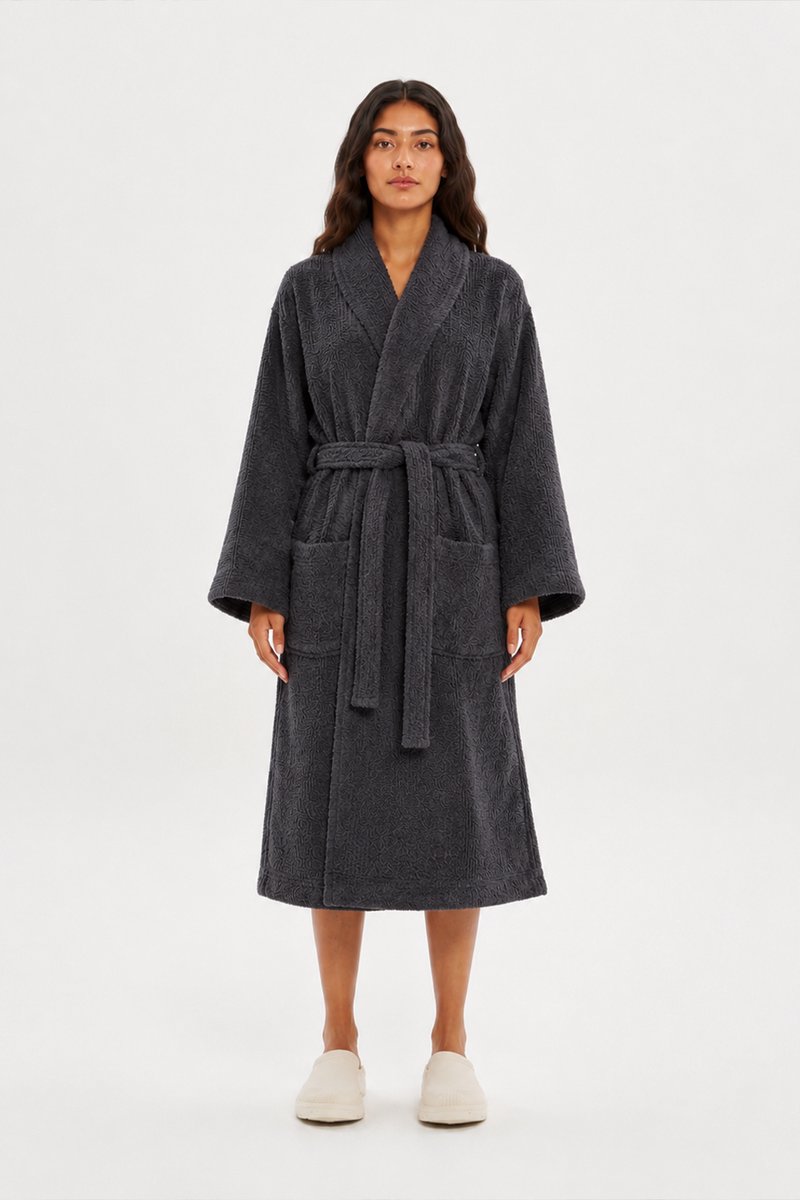 The Linen Room Katoenen Badjas – 450 GSM – 100% Katoen – Hotelkwaliteit – Unisex – Antraciet-XXL