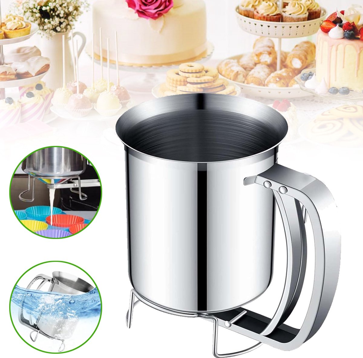Roestvrijstalen Beslagdispenser - 900ml Pannenkoekenbeslagdispenser - Handmatige Crêpes Trechterdispenser - Beslagschenker