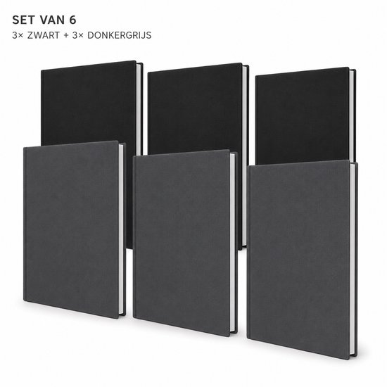 Set van 6 boekomslagen, 3 in het zwart en 3 in donkergrijs, voor boeken met harde kaft.