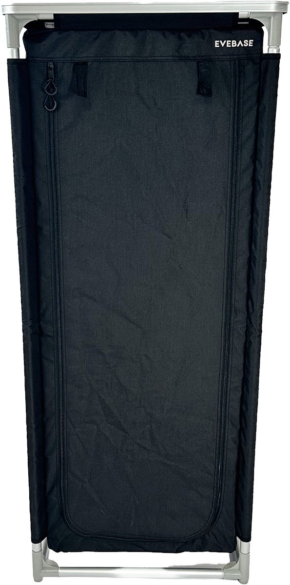 EveBase Silver - Campingkast - Hoge Opbergkast met Zijvakken - Camping Organizer - Zwart/Zilver