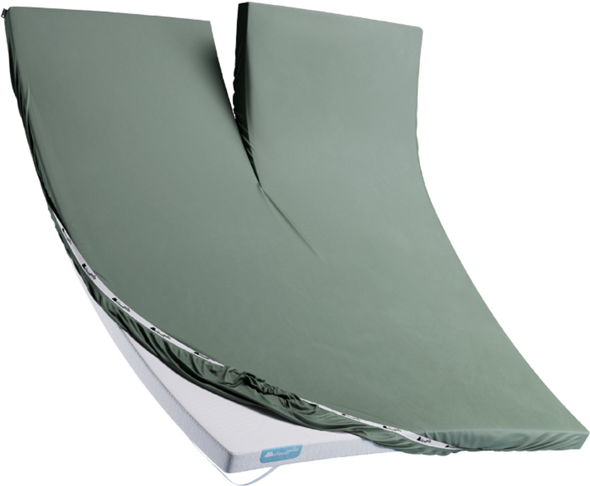 Cloudpillo Split Topper Hoeslaken - Sage Green - 160x200 cm - Ventilerend, Elastisch, Zijdezacht en Antibacterieel - OEKO-TEX Gecertificeerd Katoen