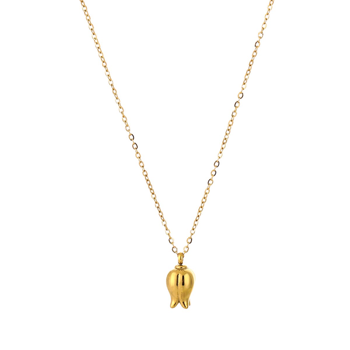 Modieuze Roestvrij Stalen Ketting - Fijne Ketting met Tulpje Amsterdam Collectie - Stainless Steel Sieraad - Goud