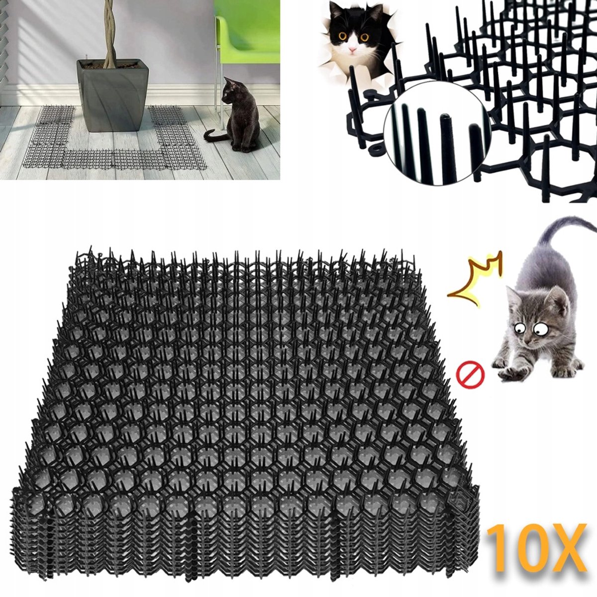 Diervriendelijke Kattenwerende Rastermat 34x42cm - PP Milieuvriendelijk Binnen/Buiten - Beschermt Planten, Banken En Tafels Tegen Krassen En Graven