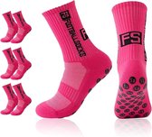 Lot de 3 - 3 paires - Chaussettes antidérapantes de football roses Chaussettes de sport anti-ampoules (Taille 38-43)