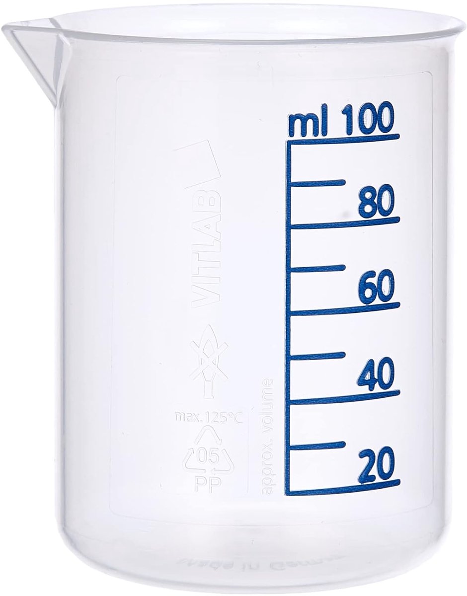 SnelShoppen - Griffin Cup Glass met Kom 100 ml - PP, Autoclavable, Voedselveilig, Met Tuit - Ideaal voor Keuken, Laboratorium en Camping