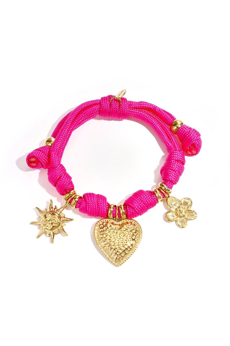 Club Spice - Touw armband met charms - Stainless Steel - - Rozerood