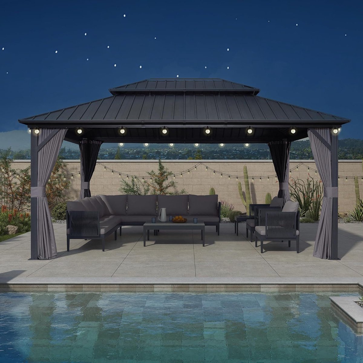 Purple Leaf Essential hardtop pavillon 4,85 x 3,65 m avec éclairage LED - gris