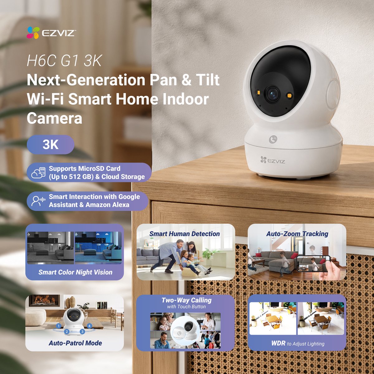 EZVIZ H6c Pro Beveiligingscamera Binnen met 360° Pan & Tilt - afbeelding 2