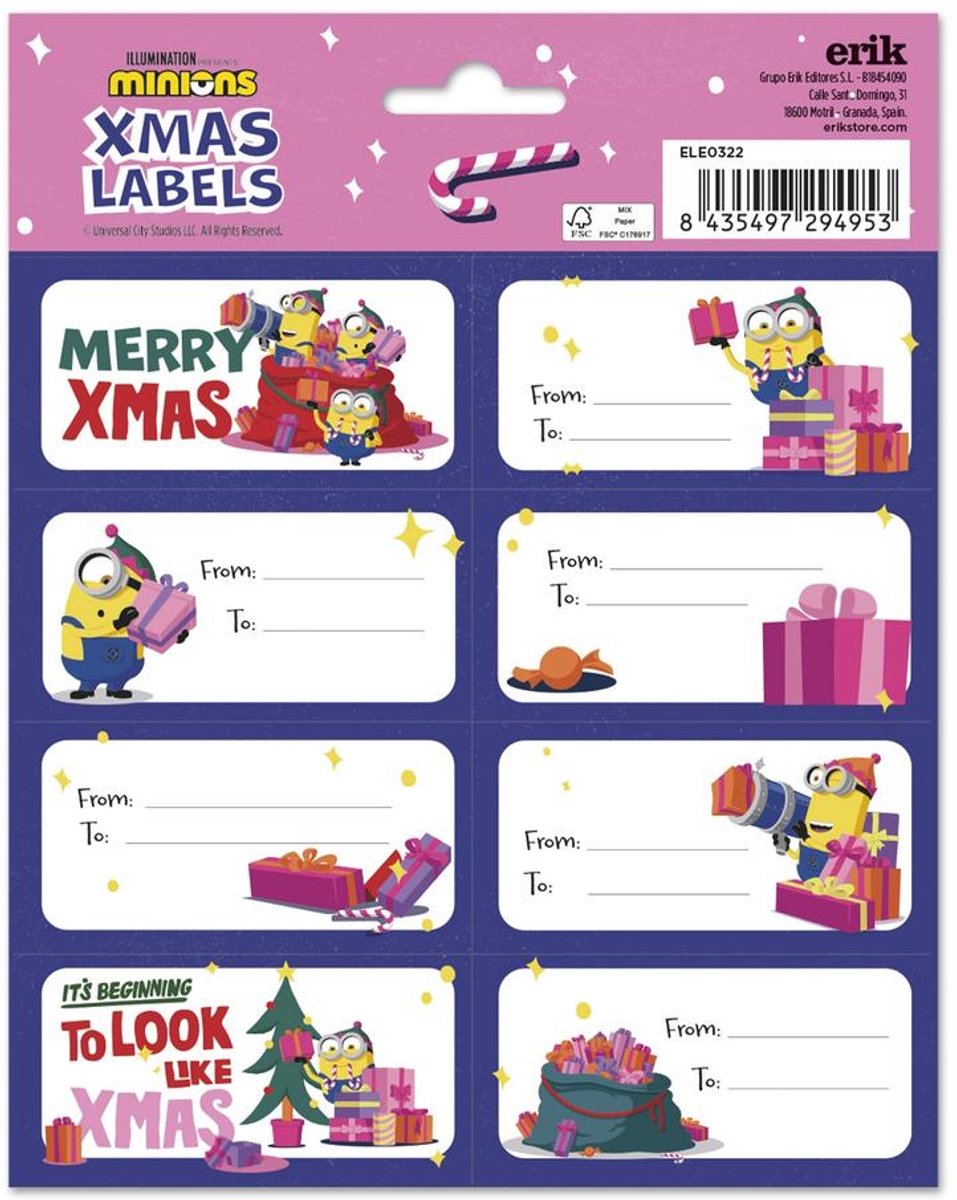 Grupo Erik Minions - Christmas SelfAdhesive Labels Zelfklevende etiketten - Multicolours