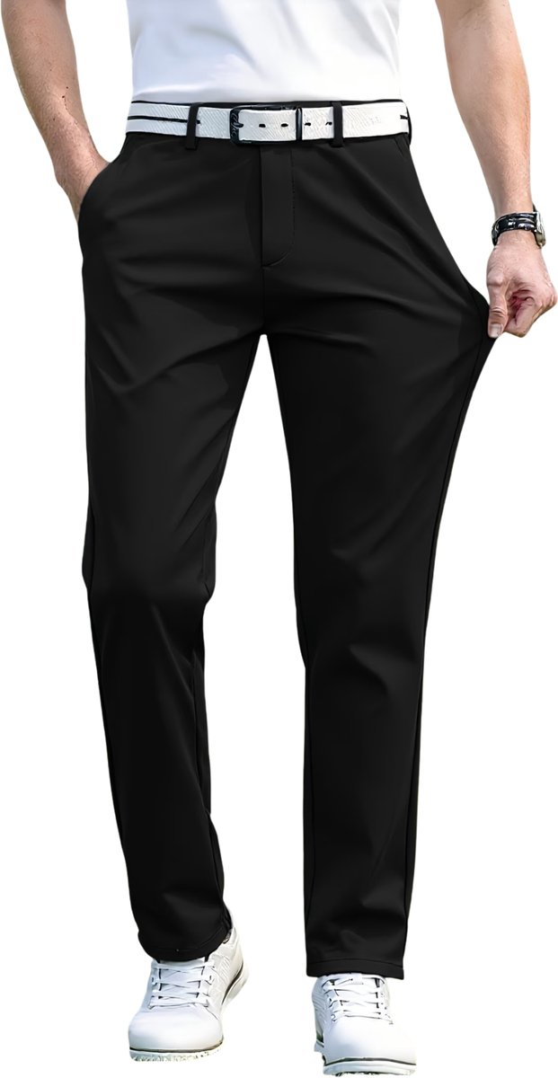 Currero Pantalon Heren Chino Regular Fit Golfbroek Nette Broek Met Elastische Tailleband Volwassenen XXS Zwart