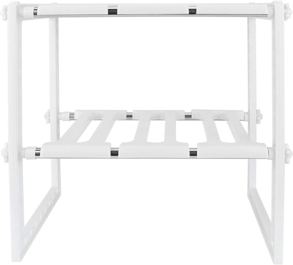 Opbergrek met 2 Niveaus - Keuken Organizer - Ruimte Besparen - Verstelbare Lengte - 38 tot 70 cm - Wit
