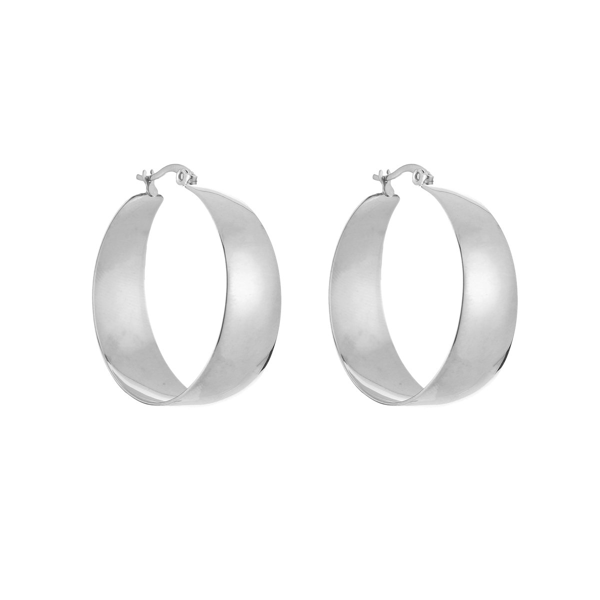 Stainless Steel Wide Flat Band Hoops – Luxe Statement Oorringen – RVS - Zilver