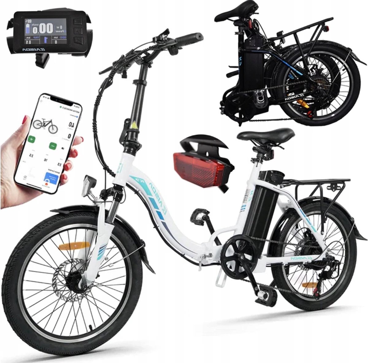 20-inch waterdichte aluminium Elektrische vouwfietsen - Elektrische fiets - Actieradius 100km - Verwijderbare batterij 36V13Ah - Motor 250W - Shimano 7 versnellingen - 20 Inch opvouwbare City Commuter E-Bike - Wit