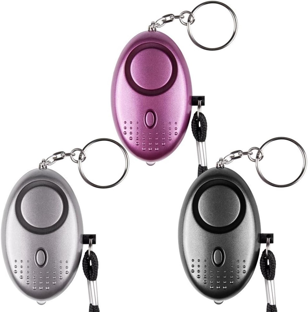 Persoonlijk noodalarm [3 stuks] Alarm 140dB LED Zaklamp voor Kinderen/Vrouwen/Ouderen/Student Bescherming Beveiligd (Zwart+Zilver+Paars)