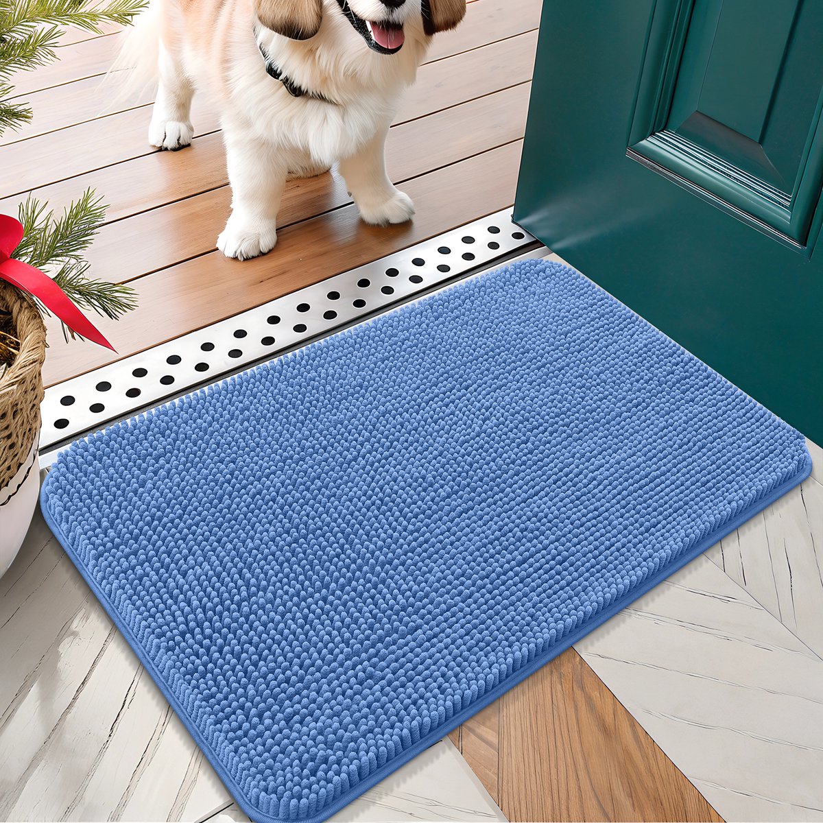 Olanly - Deurmat - Binnen deurmat - Waterabsorberend en antislip - 41x61cm - Korenbloemblauw