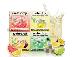 waterdrop® Microdrink Tropical Set – 48 hydratatieblokjes voor water met fruitsmaak - Grapefruit, Limoen, Passievrucht & Ice Tea Citroen– Zonder suiker, met vitamine B+C & vegan