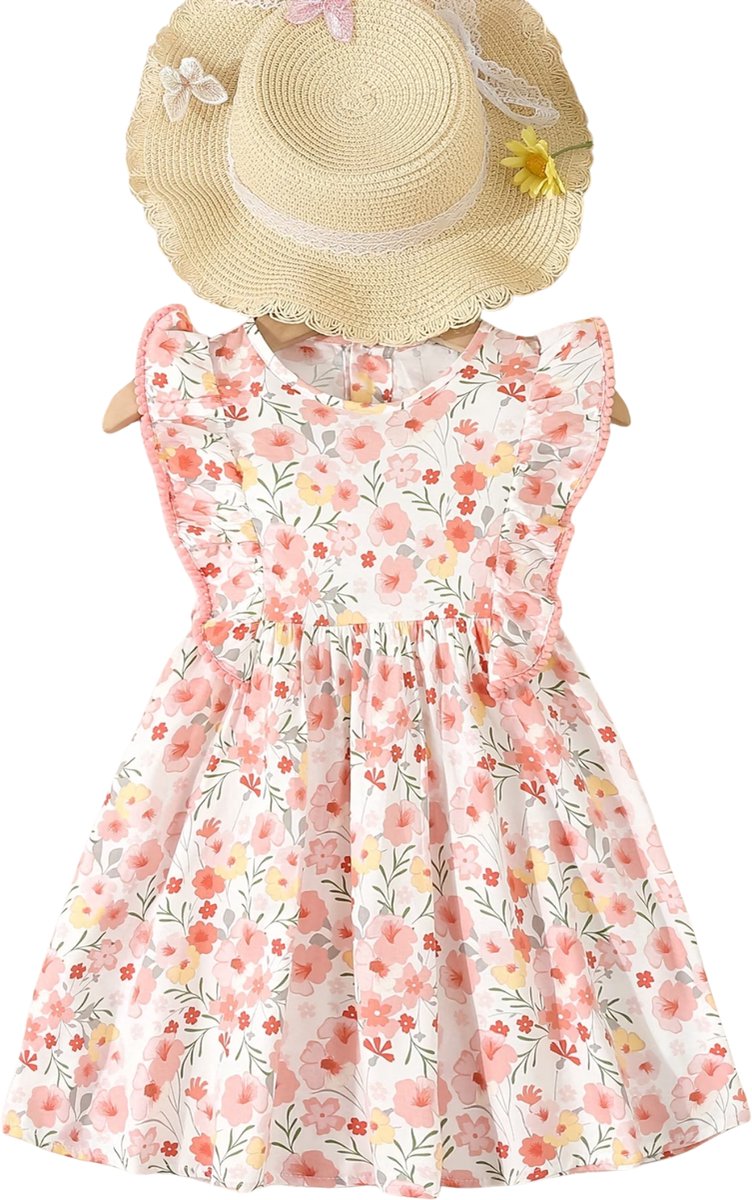 Currero Zomerjurk Meisjes Zomerjurken Kinderen Jurk Meisje Ibiza Stijl Sundress Kinderkleding 1-2 Jaar Rode Roos