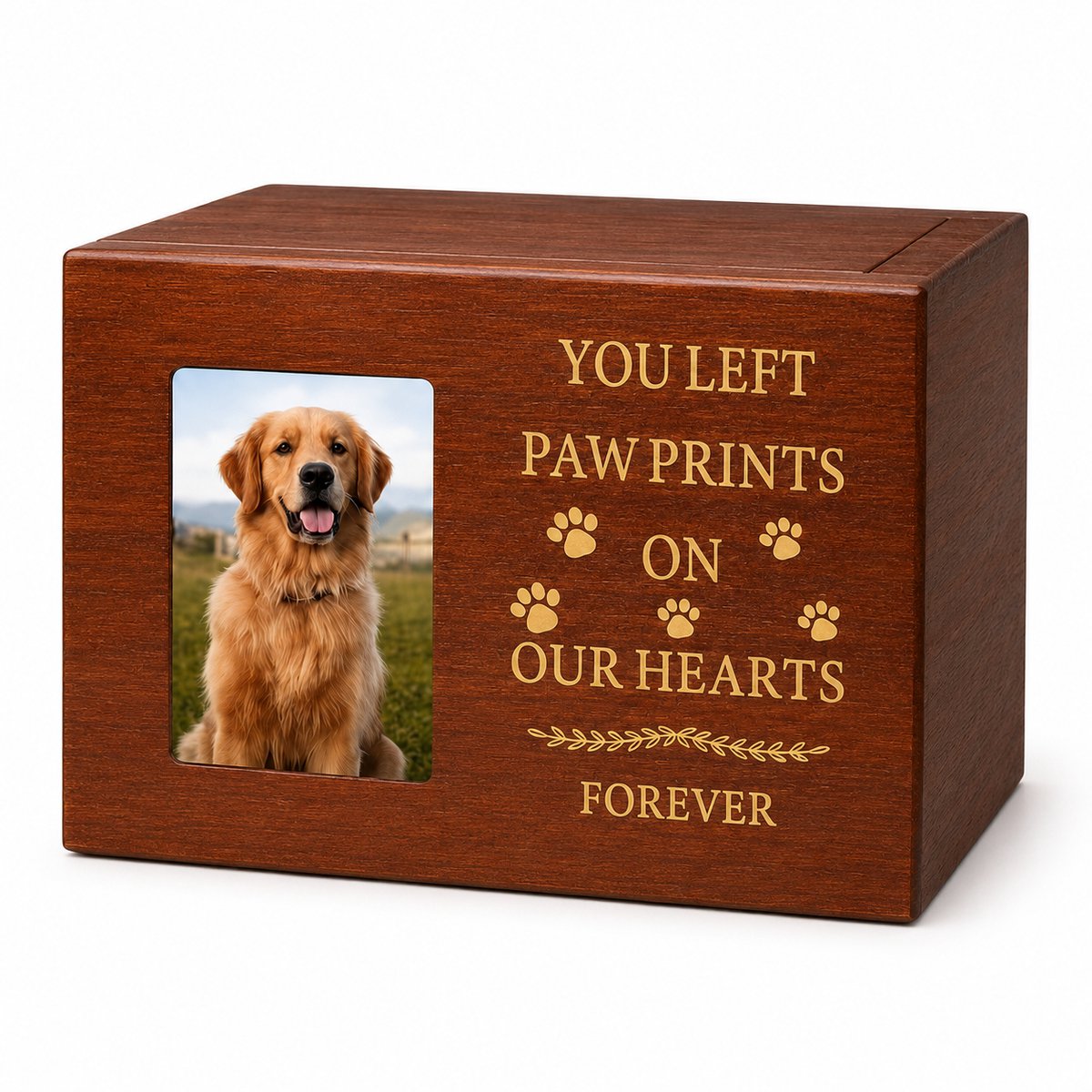 Gloovon® Dierenurn met Fotolijst - Herinneringsdoos Houtlook - Voor As en Halsband - Compact Design met Schuifdeksel - 16x11x11 cm