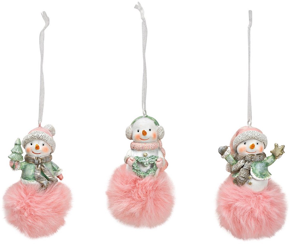 Kersthanger Sneeuwpop - Roze - Set van 3 - 4x9x5 cm