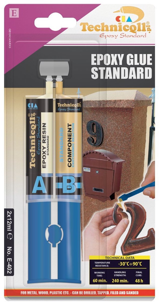 Epoxylijm 2 componenten 2x12ml voor glas metaal kunststof marmer keramiek porselein steen elektronische onderdelen E-402