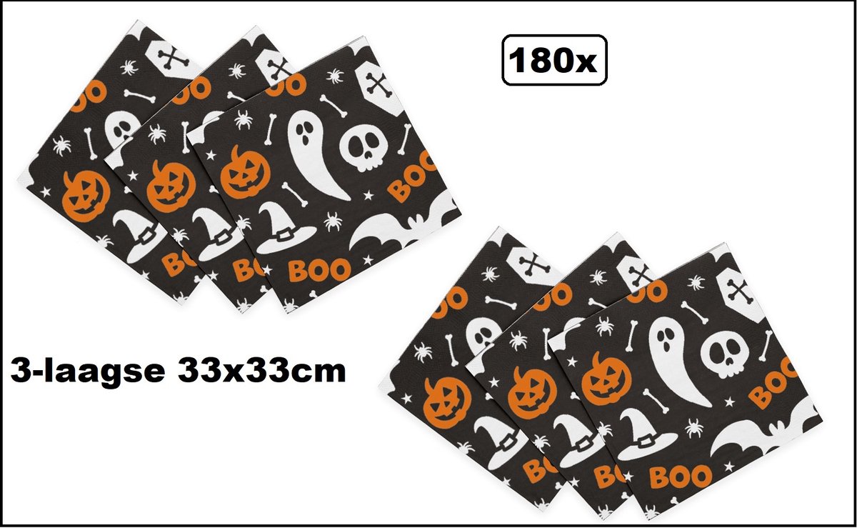 180x Servetten Halloween boo 33cm x 33cm - 3 laags - Servet diner eten knoeien restaurant Halloween griezel spook tocht