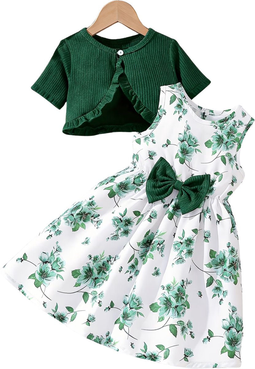 Currero Zomerjurk Meisjes Zomerjurken Kinderen Jurk Meisje Ibiza Stijl Sundress Kinderkleding 4-5 Jaar Donkergroen