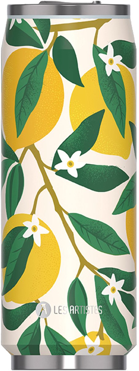 Les Artistes Paris - Thermosbeker - blik 500ml - Lemon mat - met geïntregreerd rietje