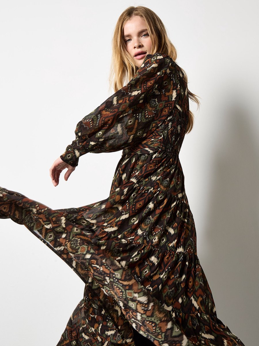 Ikat chiffon maxi-jurk met lagen