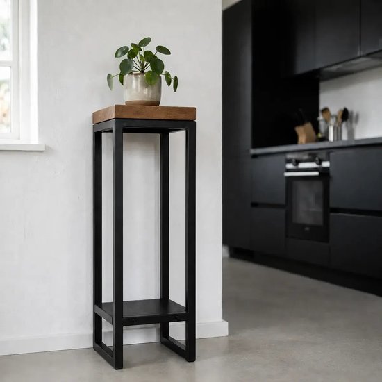 Washington plantenstandaard / plantentafel met 2 niveaus – 20 x 20 x 70 cm – hout en zwart staal – Wibema