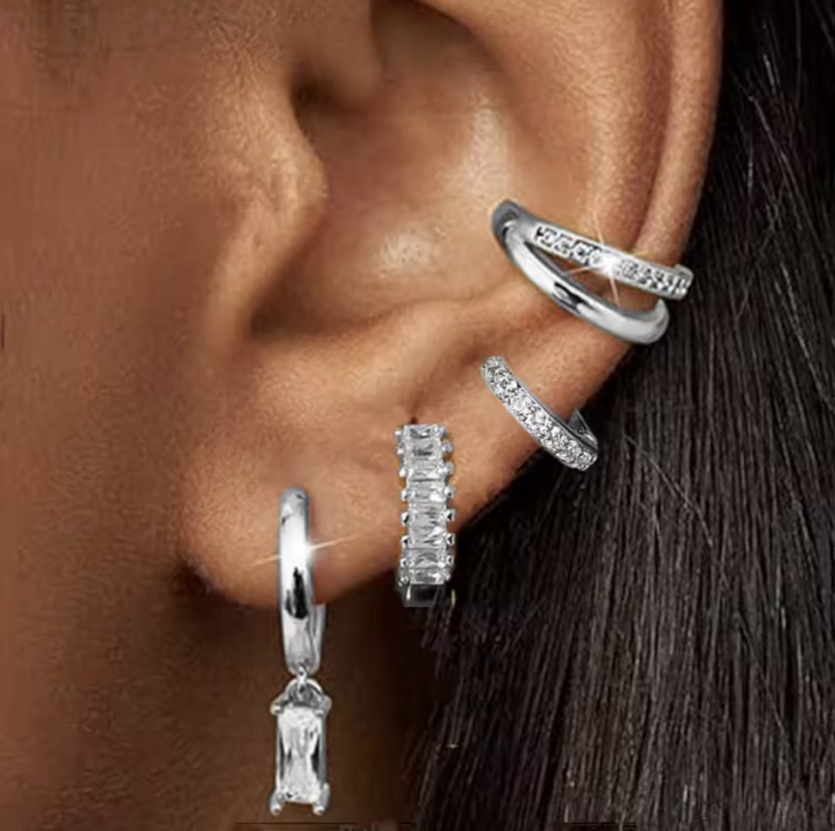 Oorbellen Set - 4 stuks - Kleur: Zilver - Luxe Oorbellen - Incl. Cadeauverpakking - Oorhangers / Oorring / Oorknopjes - Hoge Kwaliteit RVS - Stainless Steel / Roestvrijstaal - Verkleurt Niet - Oorbellen Set - Oorbellen Vrouwen / Dames