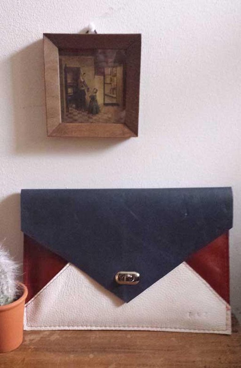 Toetie & Zo Handgemaakte Leren Tablethoes, tablettas, rood, wit, blauw
