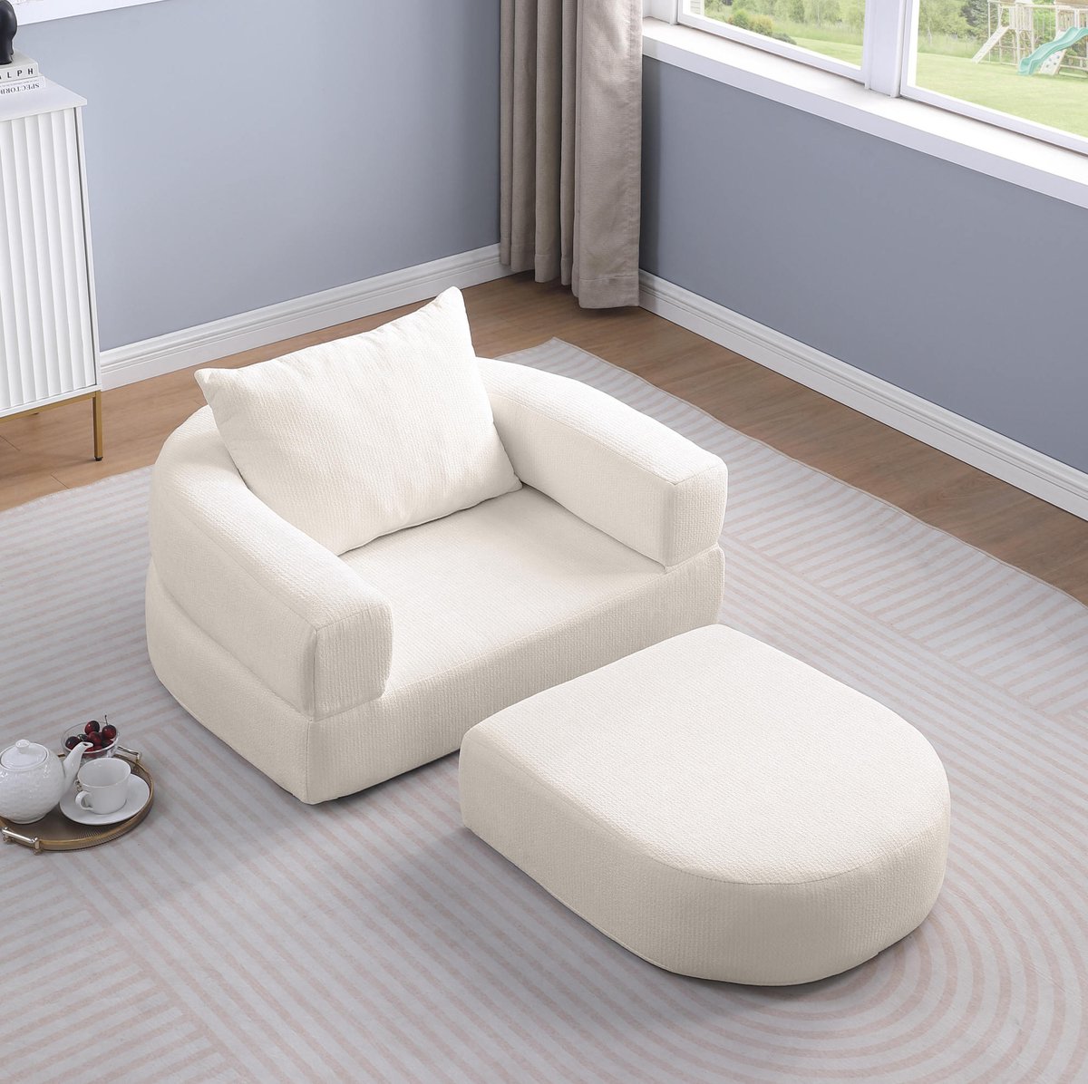 REDOM- Slaapbank - Opvouwbaar - Met kussen - 1-zits - Chenille - Beige - Scandinavische basic stijl - Voor woonkamer, slaapkamer, logeerkamer en appartement