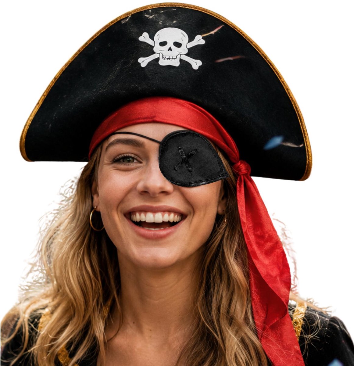 Rubies Carnaval verkleed hoed voor een Piraat - zwart - heren/dames - met een ooglapje - verkleden - piraten