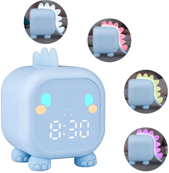 SnelShoppen - Digitale Kinderwekker Dinosaurus met Nachtlampje, Slaaptrainer, Snooze, Countdown, Wekker voor Kinderslaapkamer, Helderblauw, Perfect Ca van snelshoppen — afbeelding 5