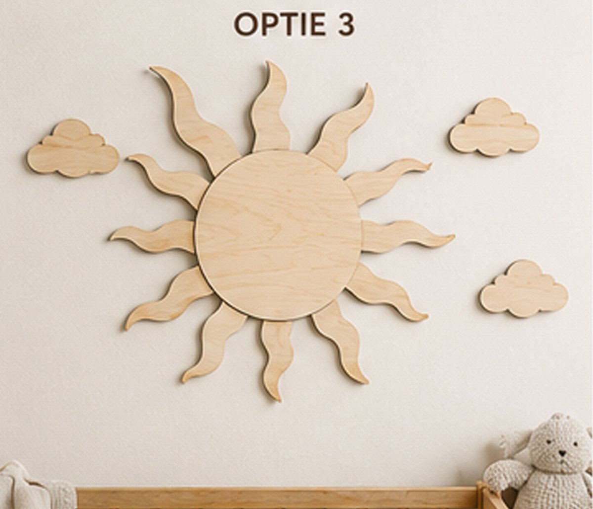 MODEL 03 – HOUTEN GOLVENDE ZON | BABYKAMER WANDDECORATIE BOHO | 40 x 40 CM/ wanddecoratie/ babykamer/ kinderkamer