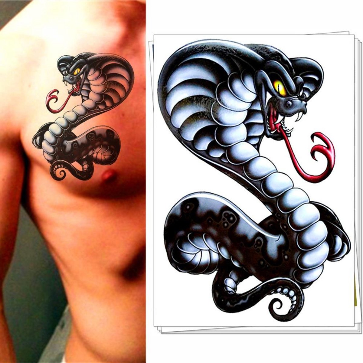 Temporary Tattoo Slang Snake (A5 formaat) [Neptattoo - Tijdelijke tatoeage - Nep Fake Tattoos - Water overdraagbare festival sticker henna outfit tattoo - Glitter tattoo - Volwassenen Kinderen Jongen Meisje]