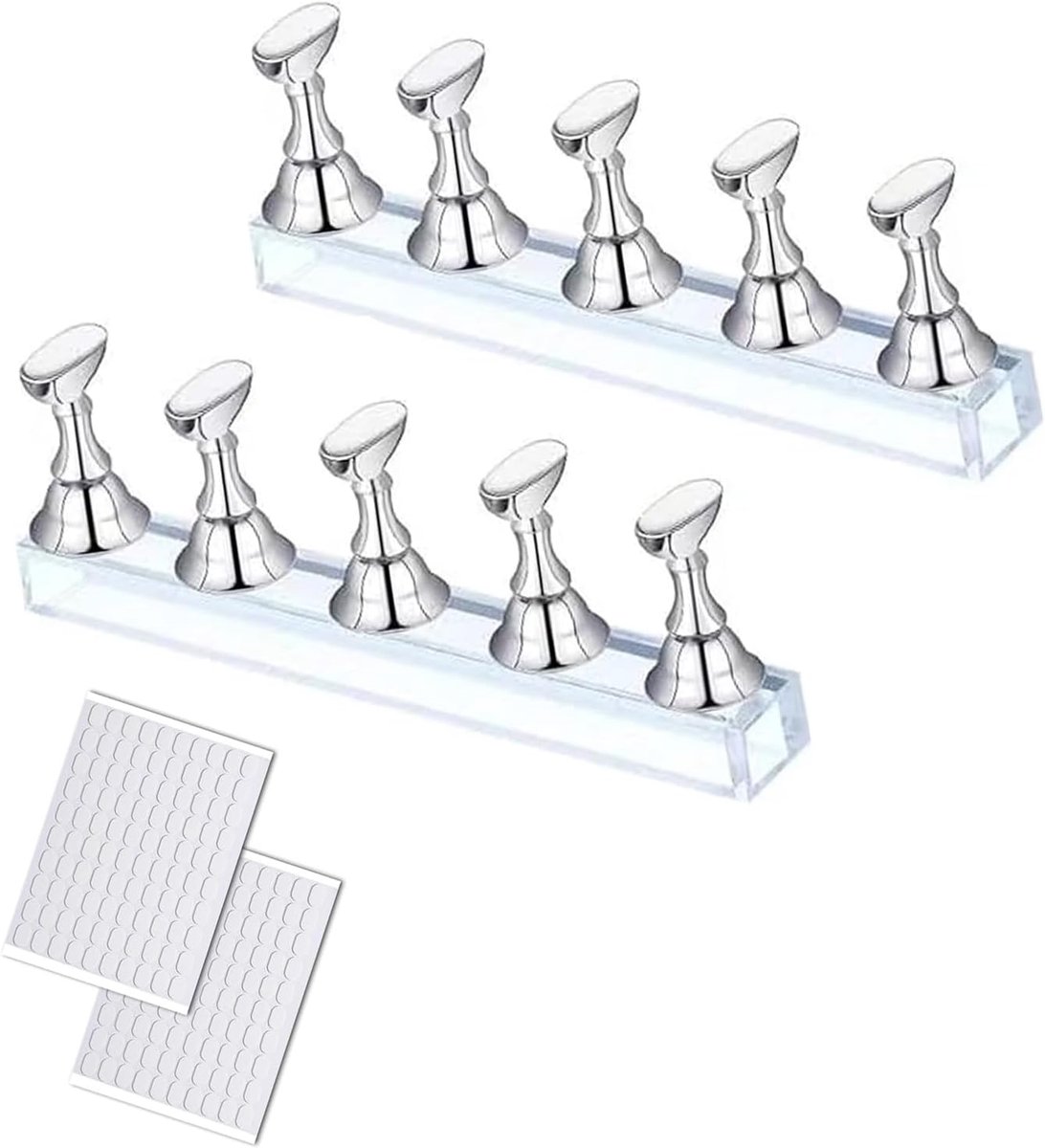 SnelShoppen - 2 Sets Magnetische Nageltips Houder, Gegalvaniseerde Zilveren Stand voor Acryl Nagel Praktijk, Display Houder voor Valse Nagels, DIY Nag