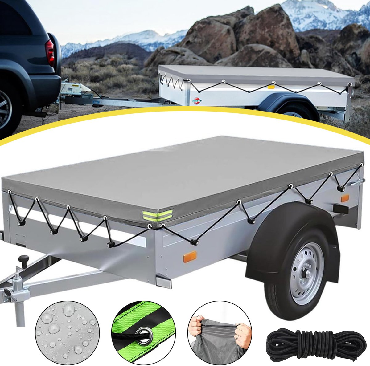 Autoaanhangerhoes 207*114*10cm - Plat Zeildoek Met 8 Meter Zeiltouw - Waterdichte Oxford Aanhangerhoes - Winddicht En Zonbestendig