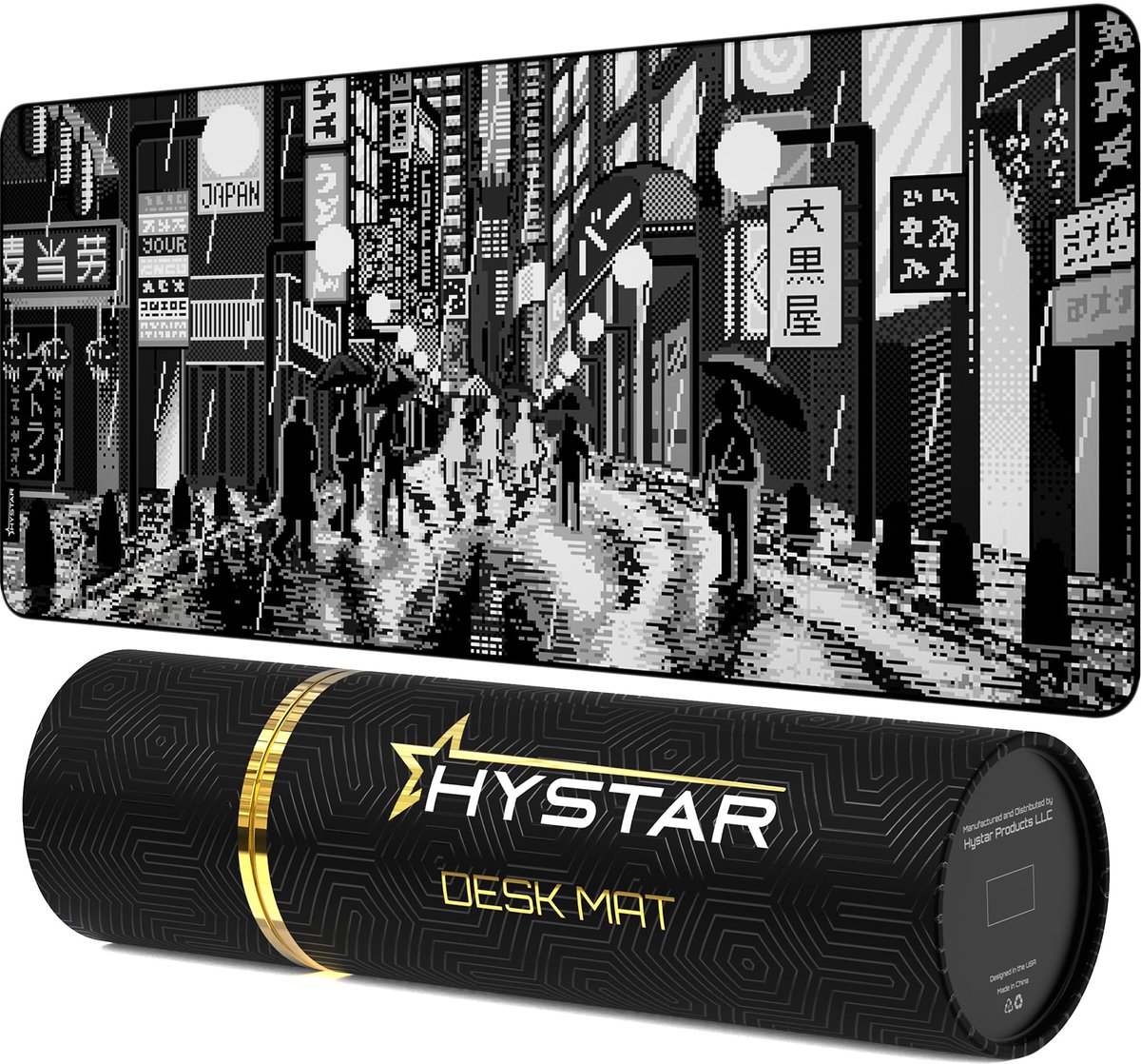 SnelShoppen - Hystar Gaming-muismat - Zacht Gestructureerd Stofoppervlak - Waterbestendig - 5 mm Dikte - Bonus Siliconen Drinkonderzetter - Retro Toky