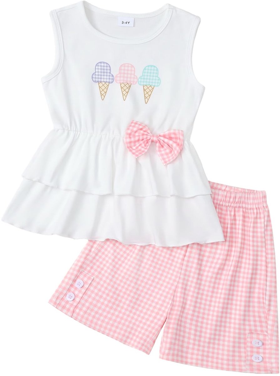 SnelShoppen - FishingDino Zomerset Meisjes Kleding, Mouwloos, Bloemenprint, Petticoat en Shorts, Maat 92-110, Schattige Baby Kleding voor Feest en Dag