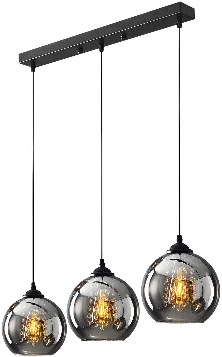 SnelShoppen - Glazen Hanglamp Kristallen Licht - Moderne Kroonluchter met Verstelbare Hoogte - Smoky Grijs - 3 Vlammen voor Woonkamer en Binnendecorat